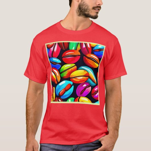 Farbenfrohe Kaffeebar Abstrakte Kunst T-Shirt (Vorderseite)