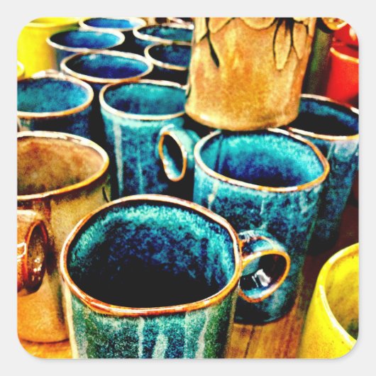 Farbenfrohe Kaffeebeutel für Kaffeeliebhaber Quadratischer Aufkleber (Vorderseite)