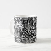 Farbenfrohe Kaffeetasse mit Doodle-Muster | Süße C (Vorderseite Links)