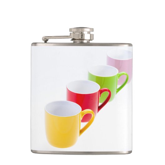 Farbenfrohe Kaffeetassen Flachmann (Vorderseite)