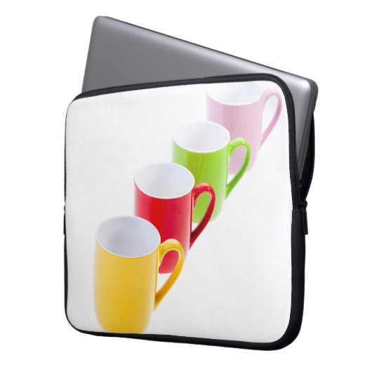 Farbenfrohe Kaffeetassen Laptopschutzhülle (Vorderseite Links)