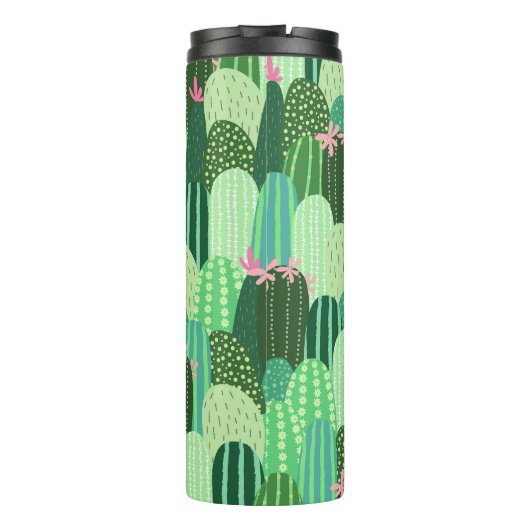 Farbenfrohe Kakteen Seamless Pattern Illustration Thermosbecher (Rückseite)