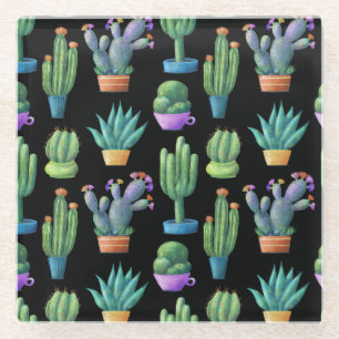 Farbenfrohe Kakteen: Whimsical Seamless Design. Glasuntersetzer