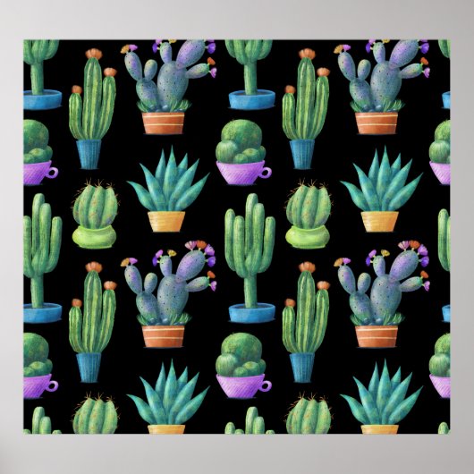 Farbenfrohe Kakteen: Whimsical Seamless Design. Poster (Vorne)
