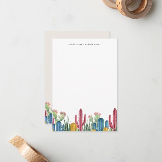Farbenfrohe Kakti Bloom | Stationär Mitteilungskarte (Vorderseite/Rückseite Beispiel)
