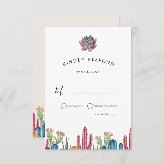 Farbenfrohe Kakti | Desert Theme UAWG Response RSVP Karte (Vorne/Hinten)