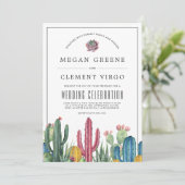 Farbenfrohe Kakti | Wüstenhochzeit Einladung (Stehend Vorderseite)