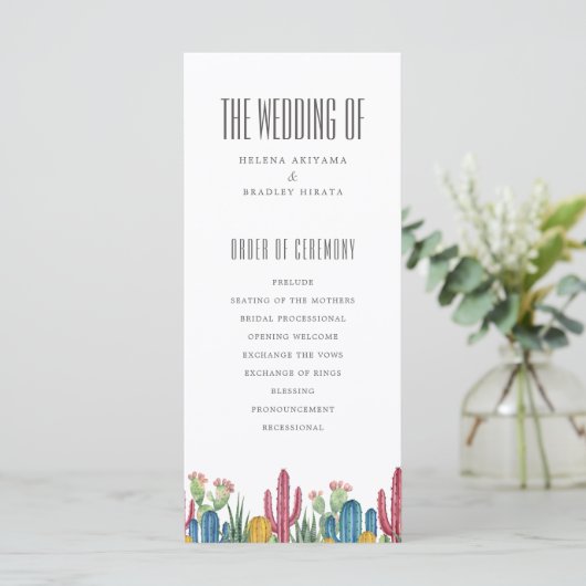 Farbenfrohe Kakti | Wüstenthema | Hochzeitsprogram Programm (Stehend Vorderseite)