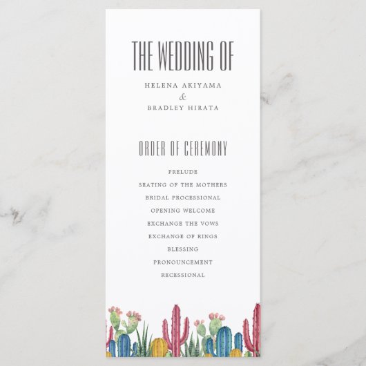 Farbenfrohe Kakti | Wüstenthema | Hochzeitsprogram Programm (Vorderseite)