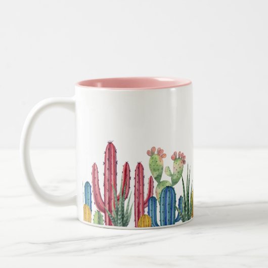 Farbenfrohe Kakti | Wüstenthema Zweifarbige Tasse (Links)