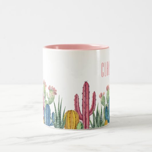 Farbenfrohe Kakti | Wüstenthema Zweifarbige Tasse (Mittel)