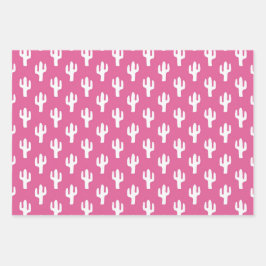 Farbenfrohe Kaktusmuster Rosa Orange Green Fun Geschenkpapier Set
