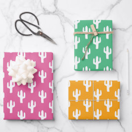 Farbenfrohe Kaktusmuster Rosa Orange Green Fun Geschenkpapier Set