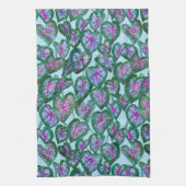 Farbenfrohe Kaladien Wasserfarben Blätter Rosa Grü Geschirrtuch (Vertikal)