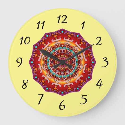Farbenfrohe Kaleidoskop Uhr Rotes auf Gelb (Vorderseite)