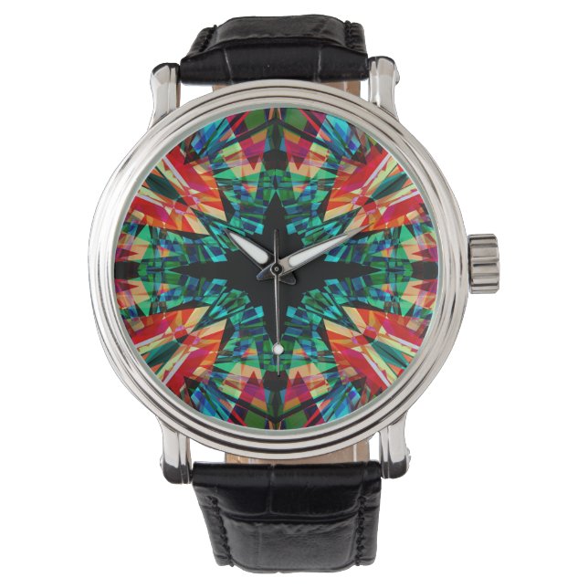 Farbenfrohe Kaleidoskopmuster Armbanduhr (Vorderseite)