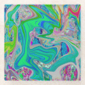 Farbenfrohe kalkgrüne Abstrakte Retro-Sanitäranlag Glasuntersetzer (Vorderseite)