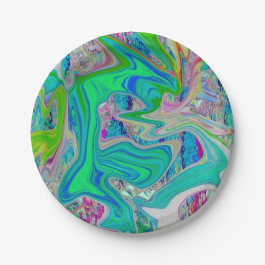 Farbenfrohe kalkgrüne Abstrakte Retro-Sanitäranlag Pappteller (Vorderseite)