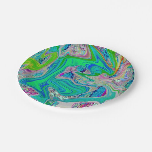 Farbenfrohe kalkgrüne Abstrakte Retro-Sanitäranlag Pappteller (Schrägansicht)