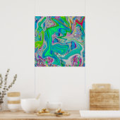 Farbenfrohe kalkgrüne Abstrakte Retro-Sanitäranlag Poster (Küche)