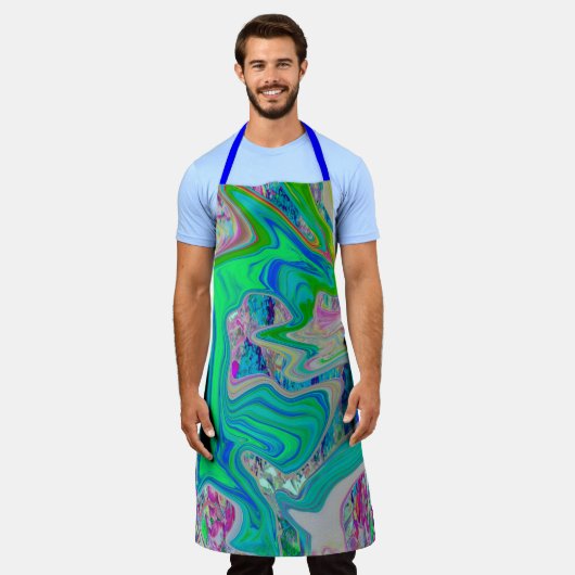 Farbenfrohe kalkgrüne Abstrakte Retro-Sanitäranlag Schürze (Getragen)