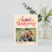 Farbenfrohe Kalligraphie Happy Thanksgiving Foto Postkarte (Stehend Vorderseite)