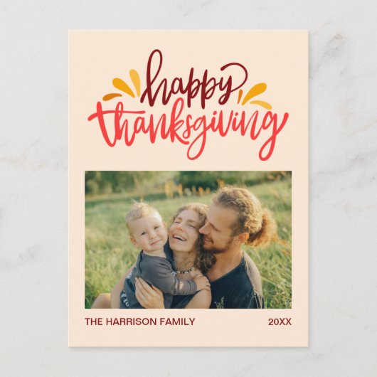 Farbenfrohe Kalligraphie Happy Thanksgiving Foto Postkarte (Vorderseite)