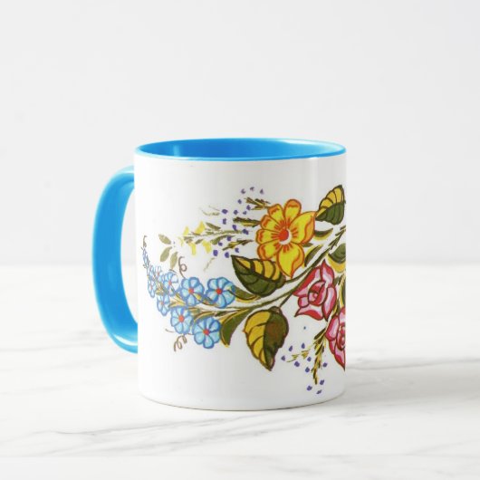 farbenfrohe Kalocsai-Blume Tasse (Vorderseite Links)