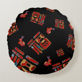 Farbenfrohe Kaninchen 福 Segnungen Lunar Neues Jahr Rundes Kissen