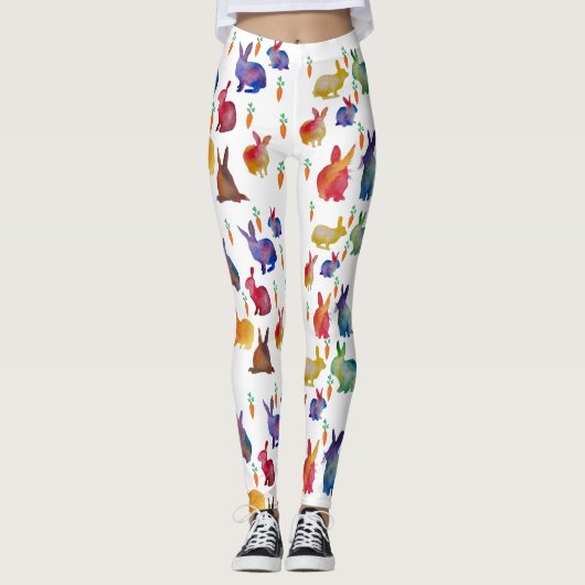 Farbenfrohe Kaninchen Carrots Happy Custom Legging Leggings (Vorderseite)