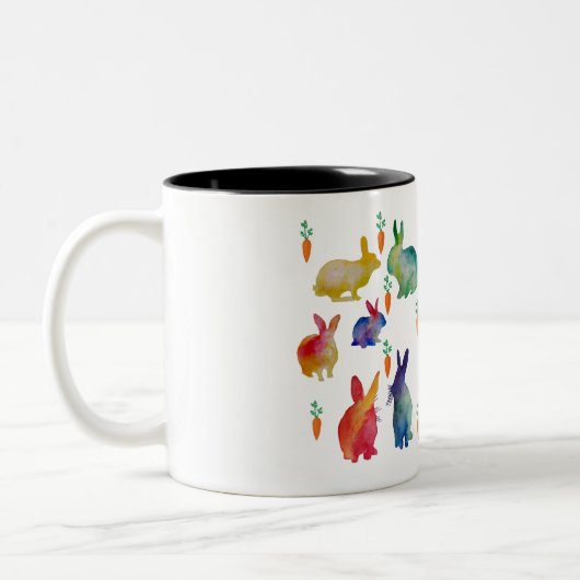 Farbenfrohe Kaninchen Ostern Zweifarbige Tasse (Links)