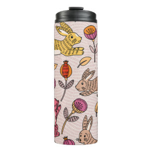 Farbenfrohe Kaninchen: Süße florale Vintage. Thermosbecher