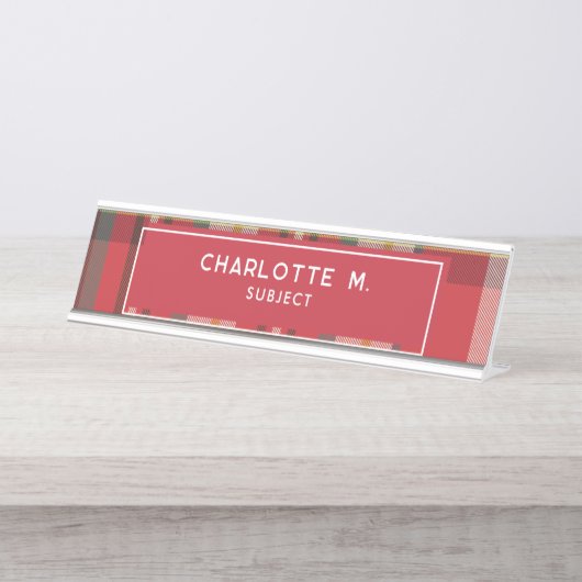 Farbenfrohe Karierte klassische Personalisierte Le Schreibtischnamensplakette (Vorderseite )