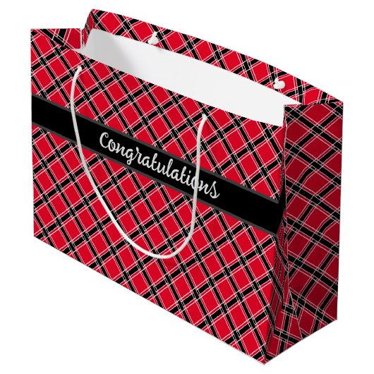 Farbenfrohe karierte Muster in einem schrägen Käfi Große Geschenktüte (Rückseite Schrägansicht)
