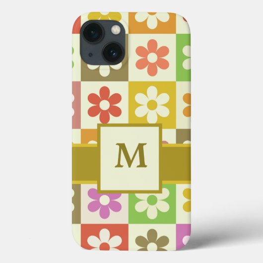 Farbenfrohe karierte Retro-Blumen monogrammiert Case-Mate iPhone Hülle (Rückseite)