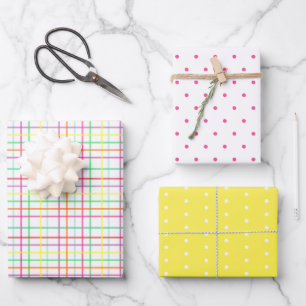 Farbenfrohe Karierte und Dots Spring Assorted Geschenkpapier Set