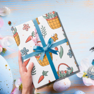 Farbenfrohe Karotten Blumen Frühlingsmuster Ostern Geschenkpapier