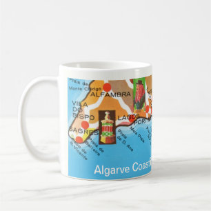 Farbenfrohe Karte der Algarve Küste Lagos, Portuga Kaffeetasse
