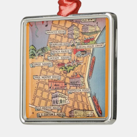 Farbenfrohe Karte des französischen Viertels Ornament Aus Metall (Links)