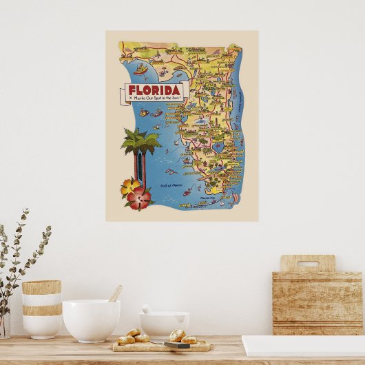 Farbenfrohe Karte Florida Poster (Küche)