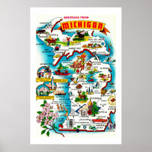 Farbenfrohe Karte Michigan Print Poster