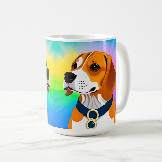 Farbenfrohe Kartoon Dog Illustration Kaffeetasse (VorderseiteRechts)