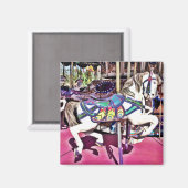 Farbenfrohe Karussellpferde im Karneval Foto Gesch Magnet (Vorderseite/Rückseite)