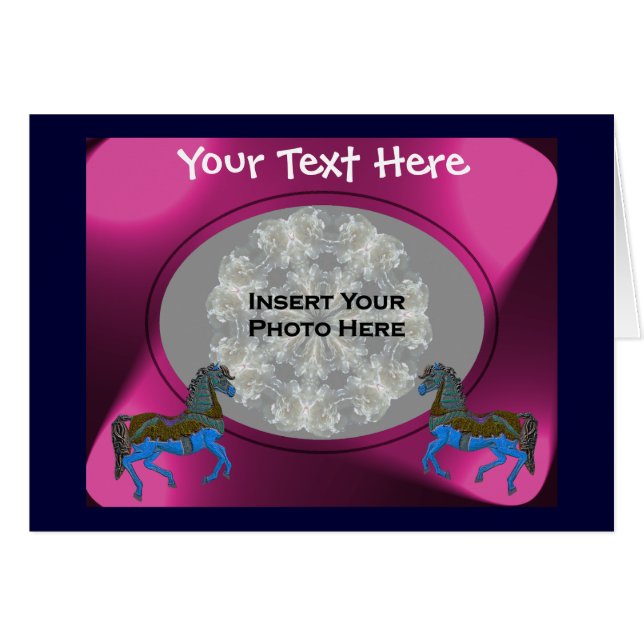 Farbenfrohe Karusselpferde Fotokarte (Vorderseite (Horizontal))
