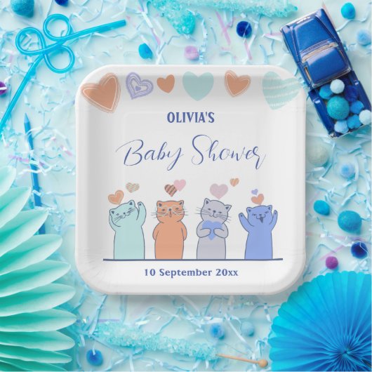 Farbenfrohe Kätzchen Herz pink Babydusche Dekorati Pappteller (Party)