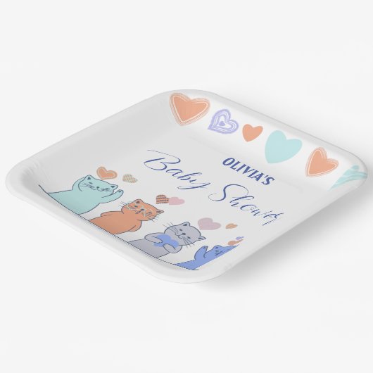 Farbenfrohe Kätzchen Herz pink Babydusche Dekorati Pappteller (Gewinkelt)