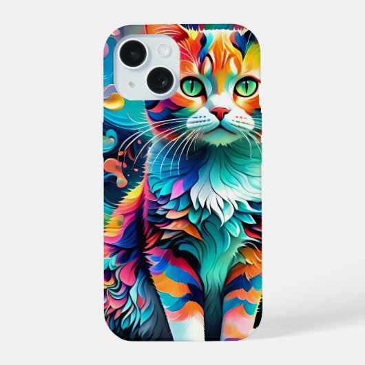 Farbenfrohe Katze 759 Wasserwelle iPhone 15 Hülle (Rückseite)