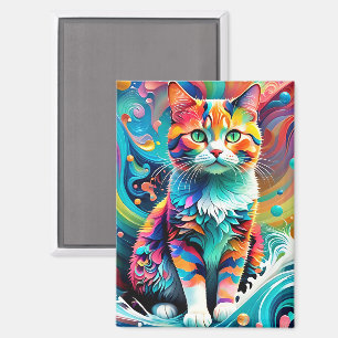Farbenfrohe Katze 759 Wasserwelle Magnet