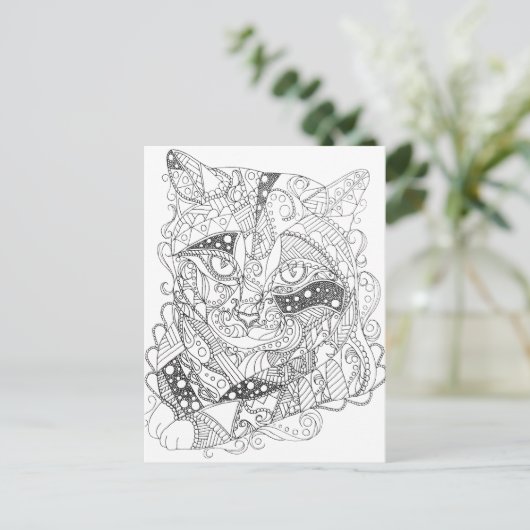 Farbenfrohe Katze Abstrakt Art Erwachsene Farbgebu Postkarte (Stehend Vorderseite)