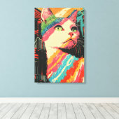 Farbenfrohe Katze - Abstrakte Kunst Leinwanddruck (Insitu (Holzboden))